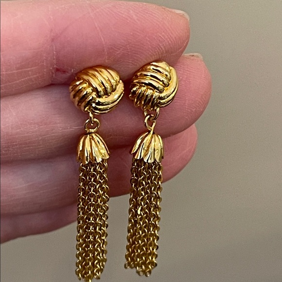 Vintage Gold-tone Tassel Earrings - Chain Tassel Earrings - Picture 11 of 16